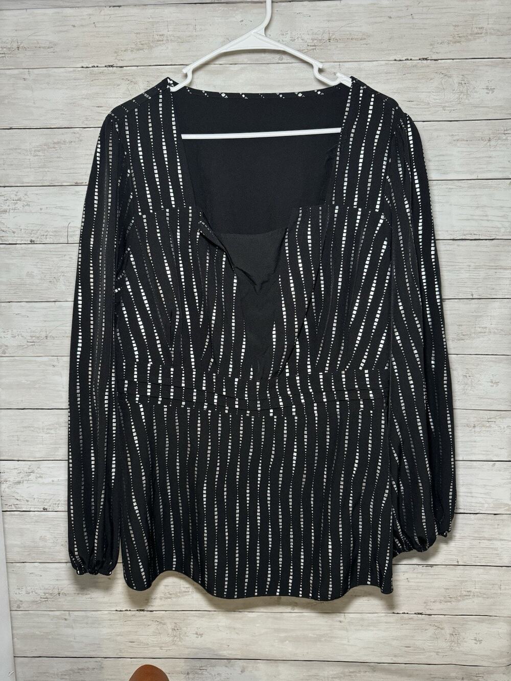Womens Plus Size Silver Black 4XL Blouse Top Long Sleeve Shirt Work Casual